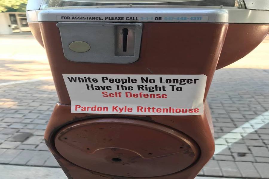 A sticker found in Evanston in support of Kyle Rittenhouse.