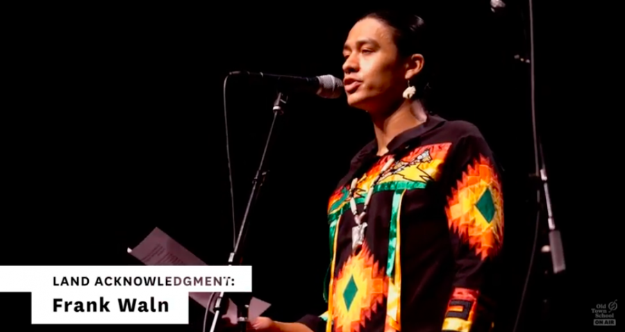 A screenshot of Frank Waln, Indigenous Peoples’ Day Concert headliner. He kicked off the evening with a land acknowledgement that recognized the homelands Chicago occupies.