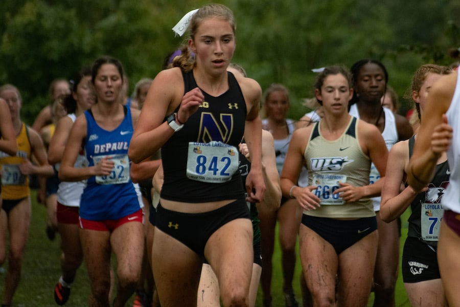 Elizabeth Bulat runs in the Loyola Lakefront Invite in 2019. 