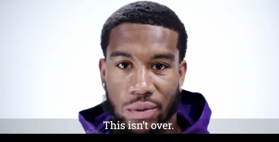 A screen grab from JR Pace’s Twitter video. NU’s senior safety spoke candidly about the experiences he and his teammates face as Black athletes.