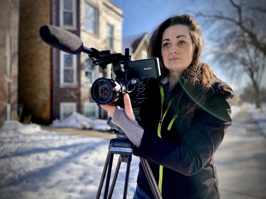 Hillary Bachelder (Communication ‘12) behind the scenes on her new film, “Represent.” The film features three Midwestern women running for local office and was released for streaming on Oct. 26 on PBS.
