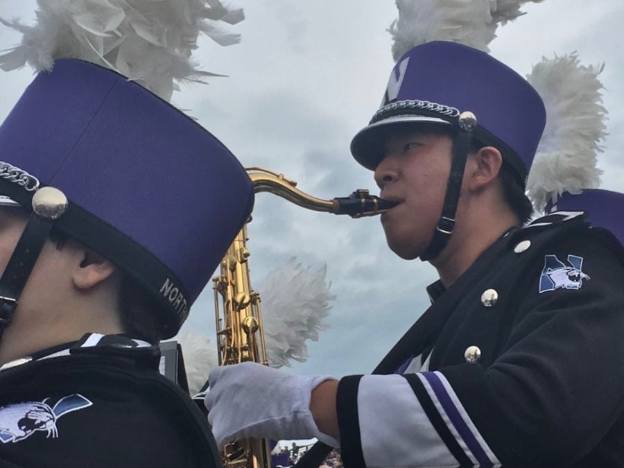 Tun marching during the 2019 season. Northwestern Wildcat Marching Band spent the 2020 season entirely remote. 
