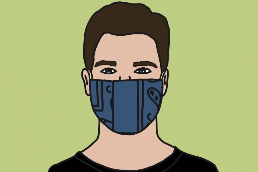 A graphic of a person wearing a homemade mask. Experts are suggesting people wear two layers of masks as more contagious COVID-19 variants spread.