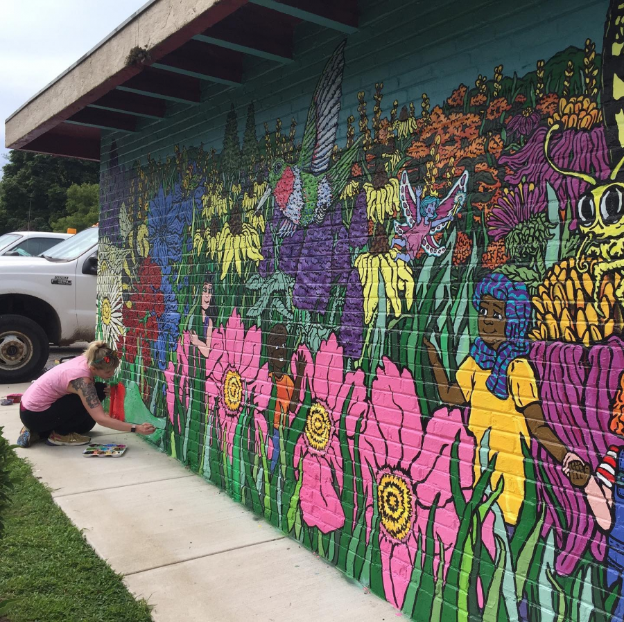 Mural by Cheri Lee Charlton at Ridgeville Park District. The mural was one of two created as part of the Evanston Mural Arts Program since March 2020