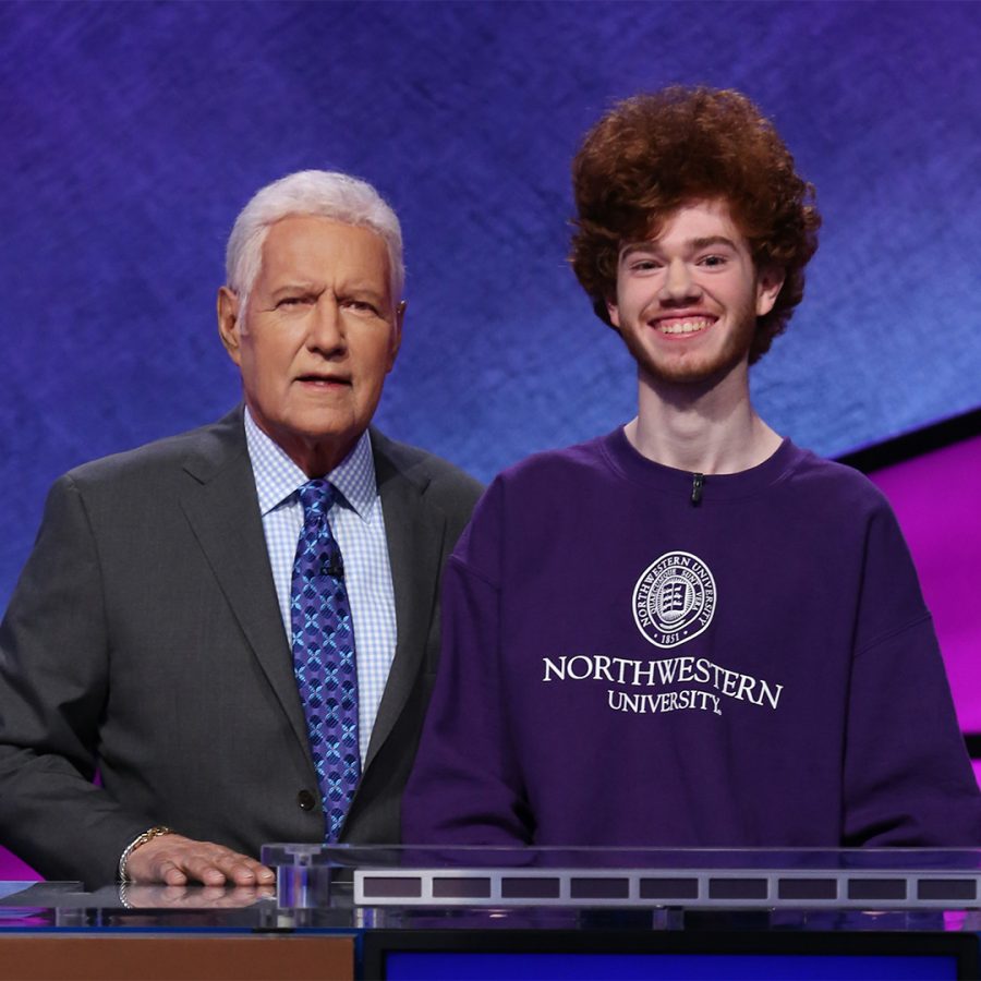 Beni Keown poses with Jeopardy host Alex Trebek. Since his Jeopardy run last year, Keown has been competing with Northwestern’s Quiz Bowl team.