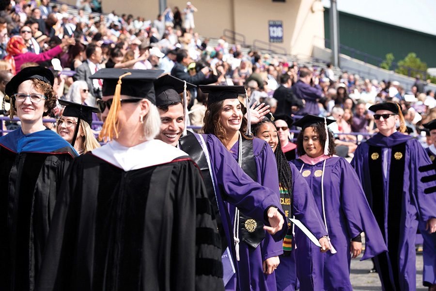 Graduating students during 2019 commencement. The University announced in addition to a remote commencement ceremony, the Class of 2021 would have the option for an in-person procession.