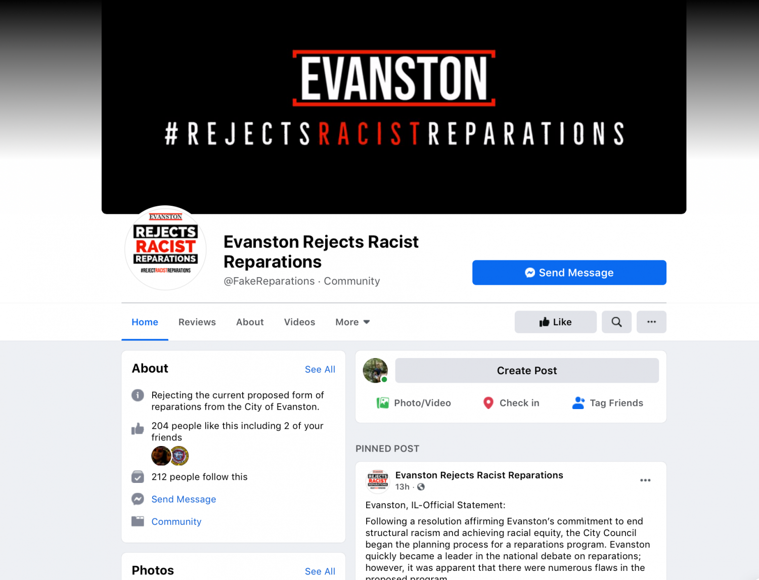 A+screenshot+of+the+Facebook+page+for+the+community+group%2C+Evanston+Rejects+Racist+Reparations.