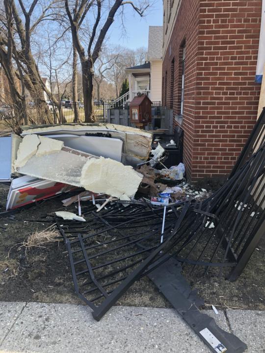 The Evanston Fight for Black Lives community fridge. The fridge was destroyed in a car accident just days before it was set to open. 