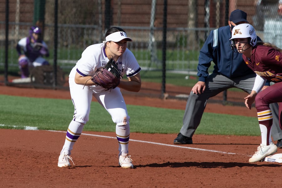 First baseman Nikki Cuchran prepares to field the ball. The junior has made only two errors on the season. 