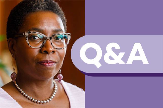 A picture of Robin Means Coleman on the left. On the right side, white letters against a purple background reads: “Q&A.”
