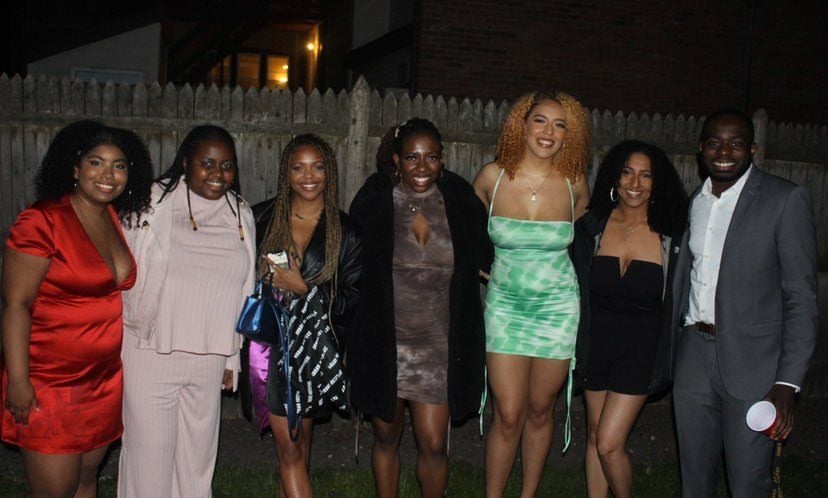 The Black Formal executive board. They gathered in a backyard for one of two live feeds that comprised the Homecoming-themed Black Formal.