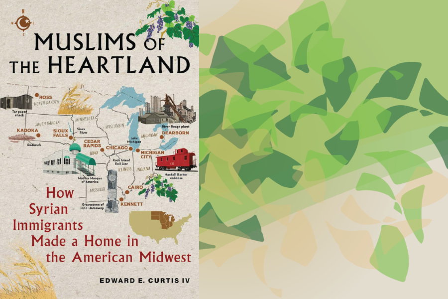 The cover for Curtis’s book “Muslims of the Heartland” with landmarks from major US cities and notable locations in the book.