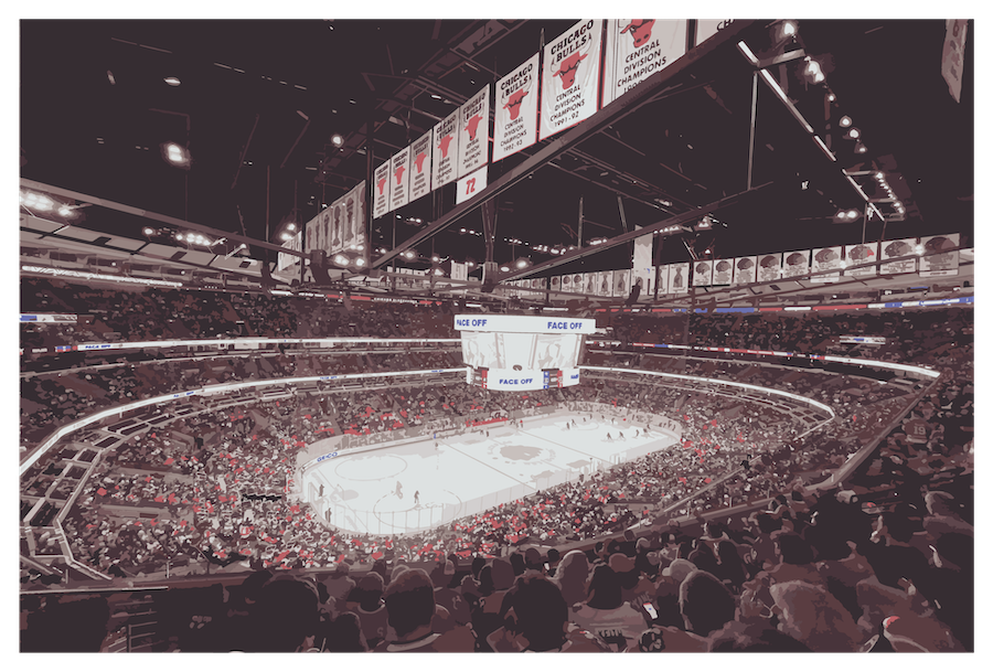 A+stadium+with+white+ice+hockey+rink+in+the+middle.