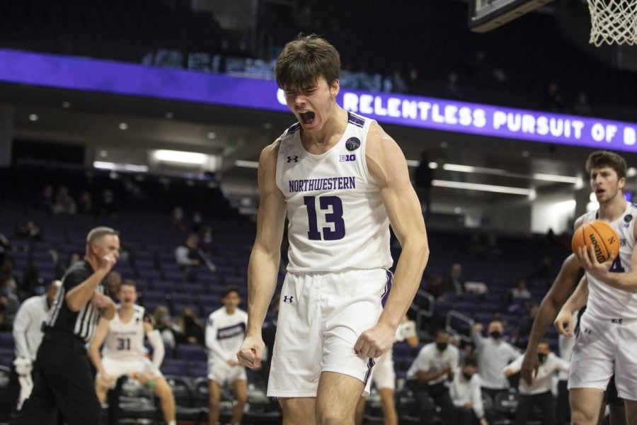 Freshman+guard+Brooks+Barnhizer+reacts+after+scoring+in+Northwestern%E2%80%99s+exhibition+game+against+Lindenwood.+Both+the+men%E2%80%99s+and+women%E2%80%99s+squads+are+looking+to+their+incoming+recruiting+classes+to+make+a+major+impact.