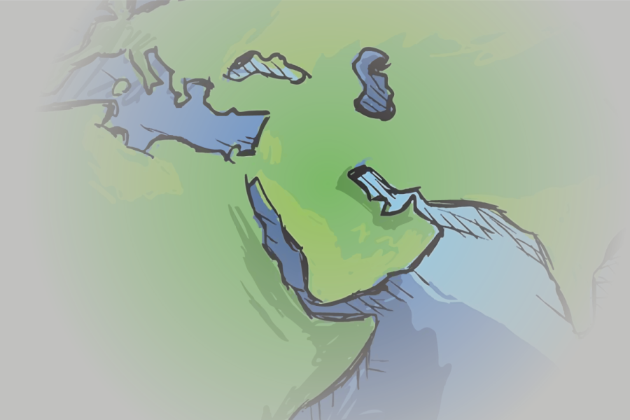 Map of the Middle Eastern area with surrounding areas fading out into the background.