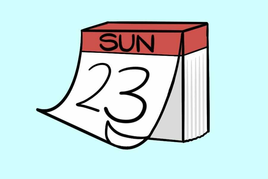 A calendar on a light blue background. The calendar says “SUN” on the top in Black, and has the number 23 on it.