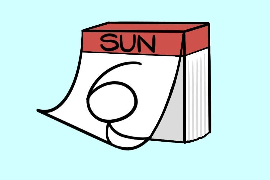 A calendar on a light blue background. The calendar says “SUN” on the top in Black, and has the number 6 on it.