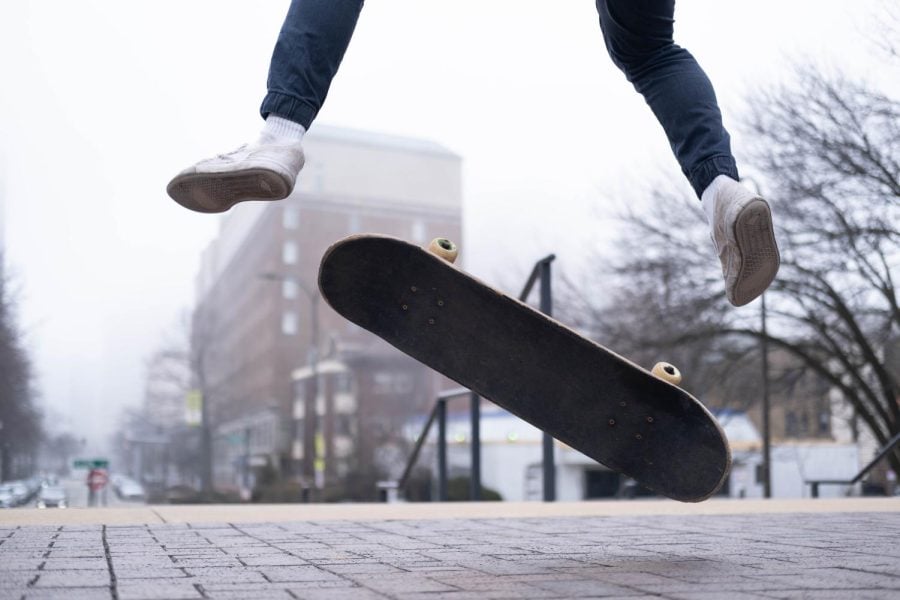 A skater skateboards.