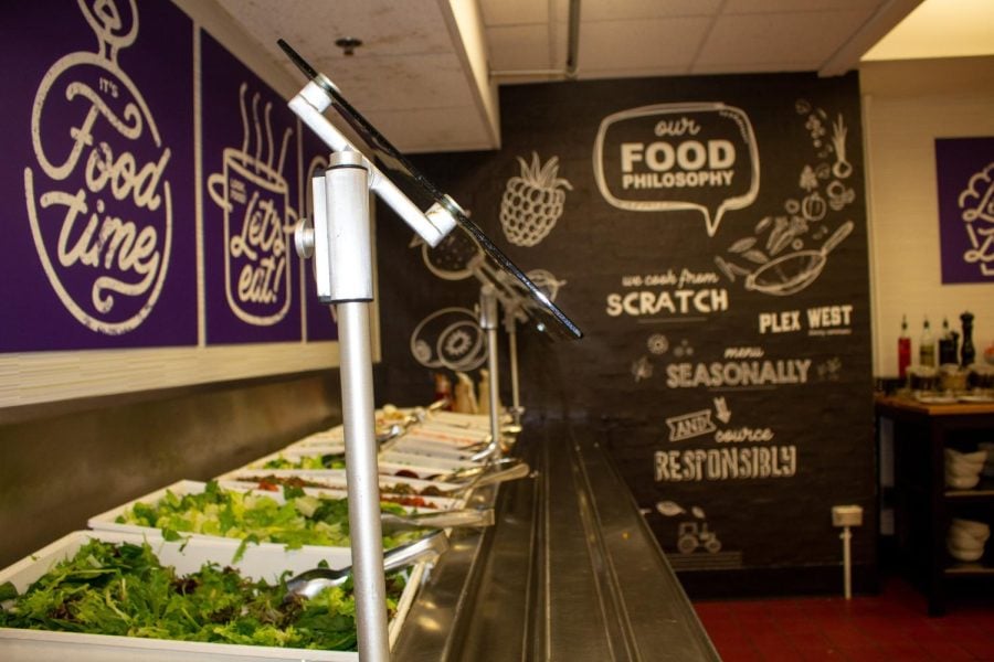 A side shot of a salad bar at an NU dining hall.