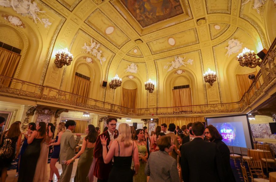 Second year students and gap-year students dressed up and danced under the architecture of the Congress Plaza Hotel.