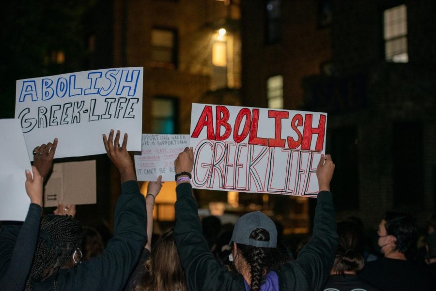 Many students protested and called for the abolition of Greek life in fall 2021.