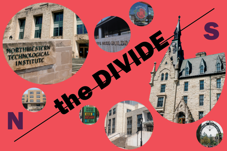 Several images of buildings with the words the divide written across the middle.