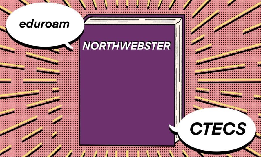 A book with the word Northwebster across it with speech bubbles saying eduroam and CTECS