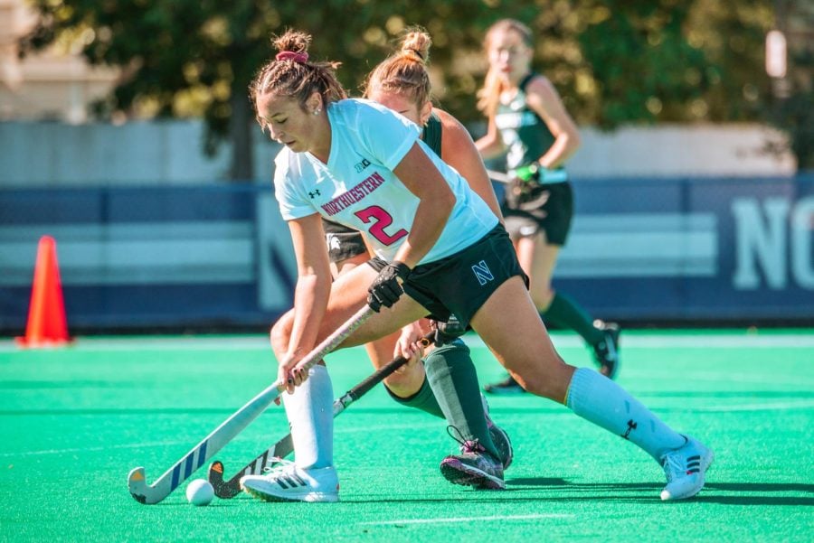 Sophomore Lauren Wadas dribbles the ball down the field. Wadas captained the U.S. Under-21 women’s national field hockey team in the Uniphar 5-Nations Tournament.