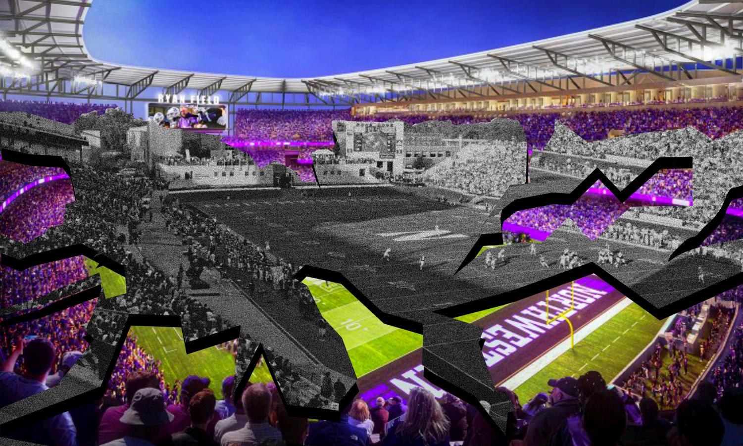 Illustration+of+a+football+stadium+with+black+lines+sketched+around+it.