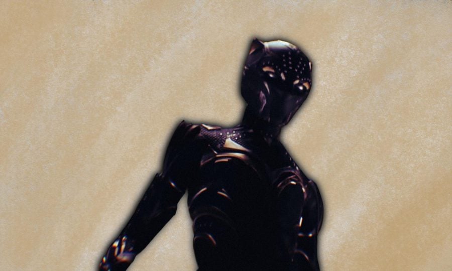 An illustration of Black Panther in front of a beige background