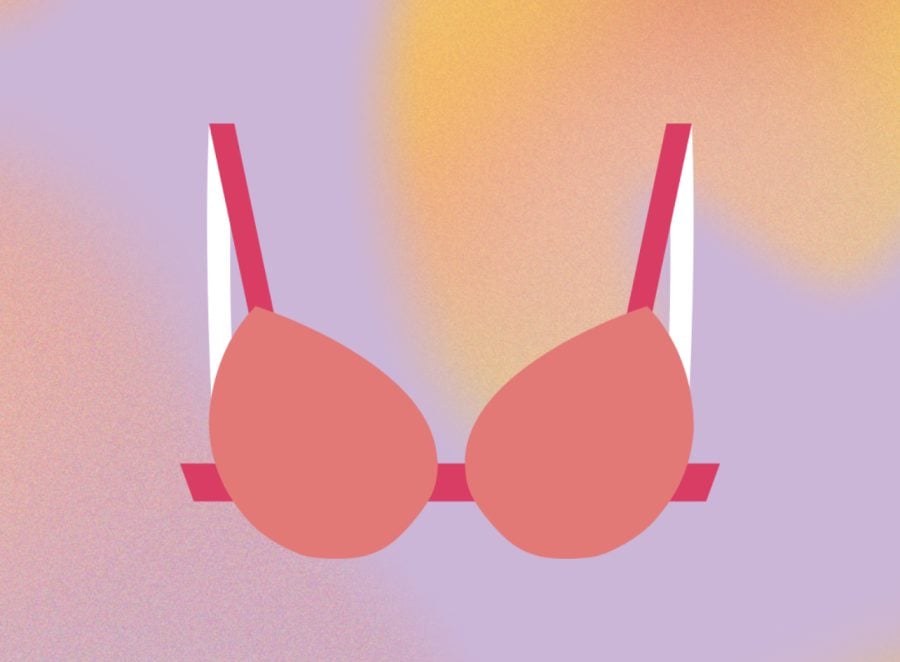 A pink bra on top of a gradient background.