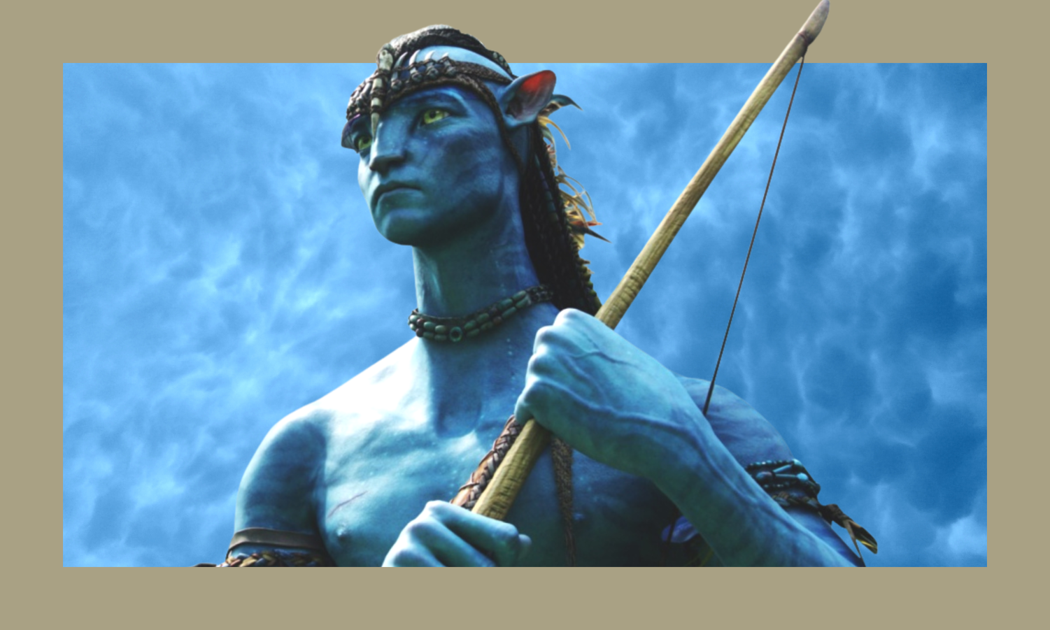 Blue+background+with+Jake+the+Avatar+holding+a+bow.
