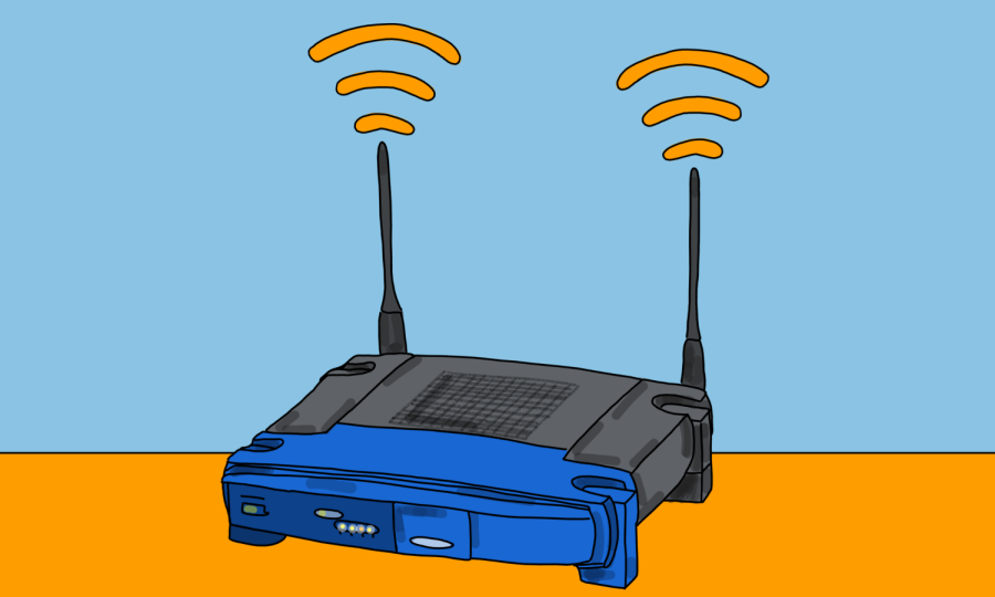Illustration of Wi-Fi router emits signal.