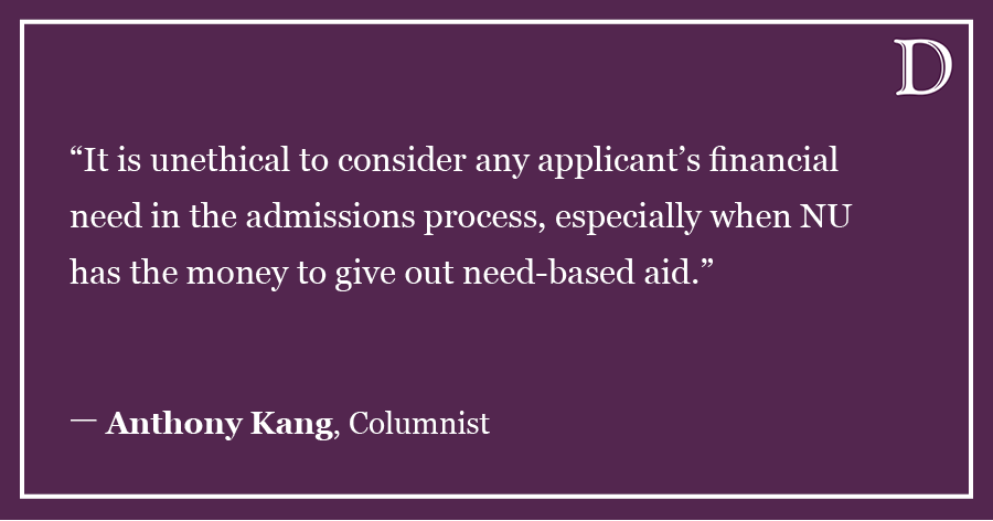 Kang: NU should practice need-blind admissions for all