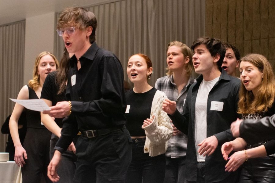 Northwestern a capella group ShireiNU performed prior to dinner at Mega Shabbat on Friday.