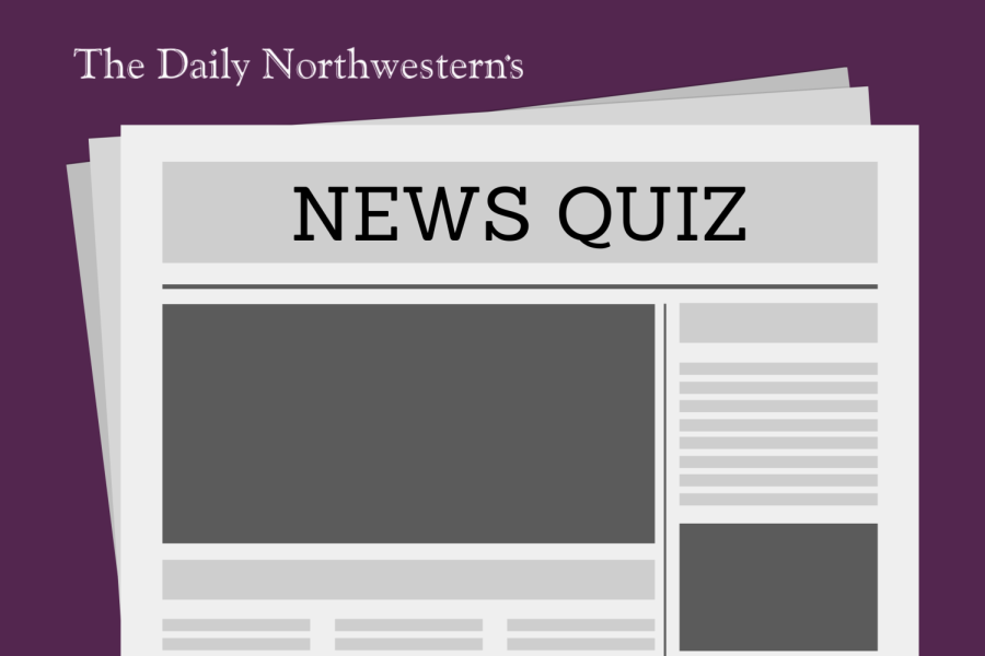 A graphic of a newspaper with blank images and lines of text, with the words “News Quiz” in place of the newspaper name. This graphic is on a purple background, with the words “The Daily Northwestern’s” at the top in white text.