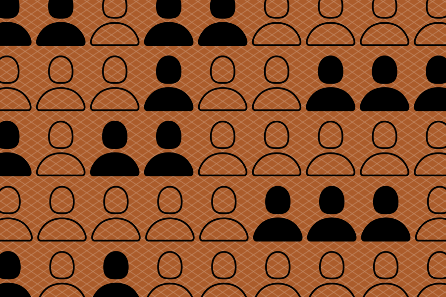An illustration with four rows of people against an orange background. Some of the people are not filled to represent vacancies.