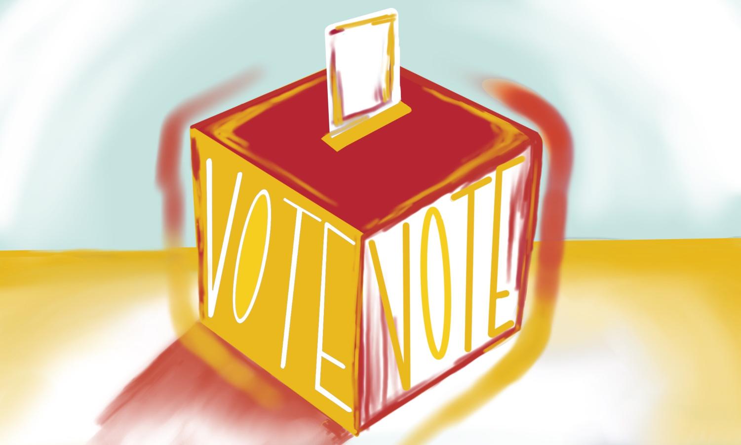 A+ballot+box+with+a+ballot+sticking+out%2C+in+yellow+and+red.