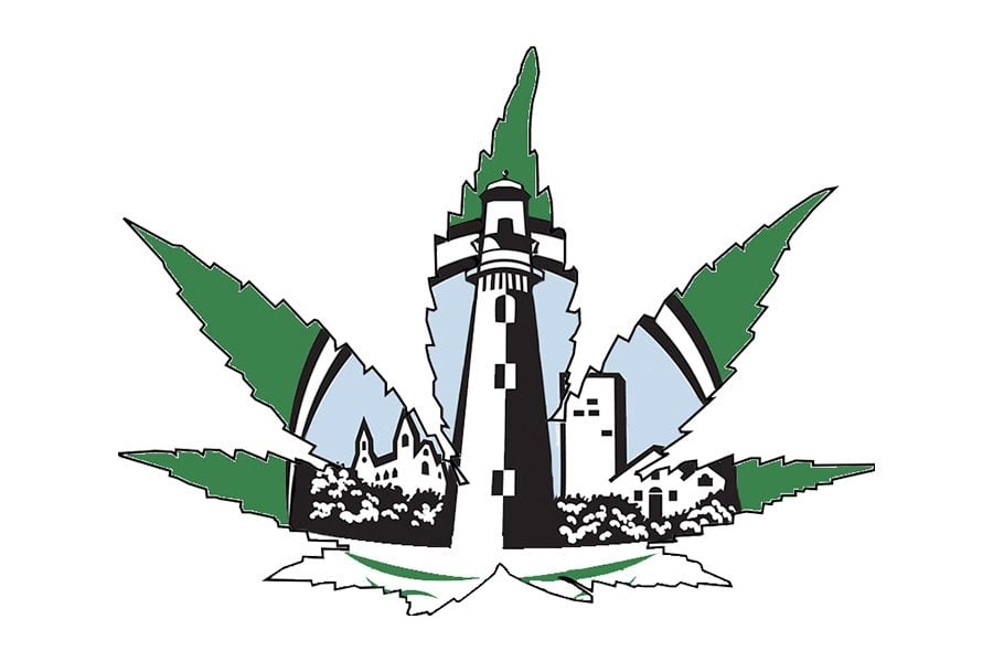 A marijuana plant with the Evanston logo within.