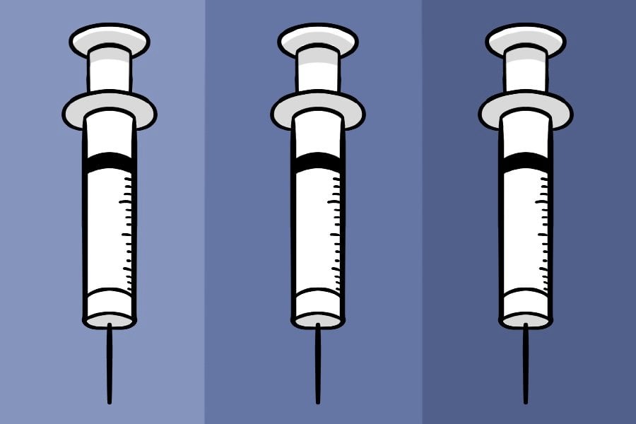Three vaccines against various blue backgrounds.