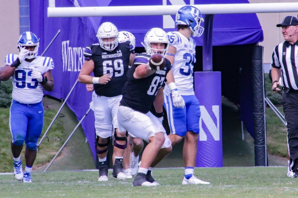 Redshirt senior tight end Thomas Gordon celebrates a reception in 2022s matchup with the Blue Devils.