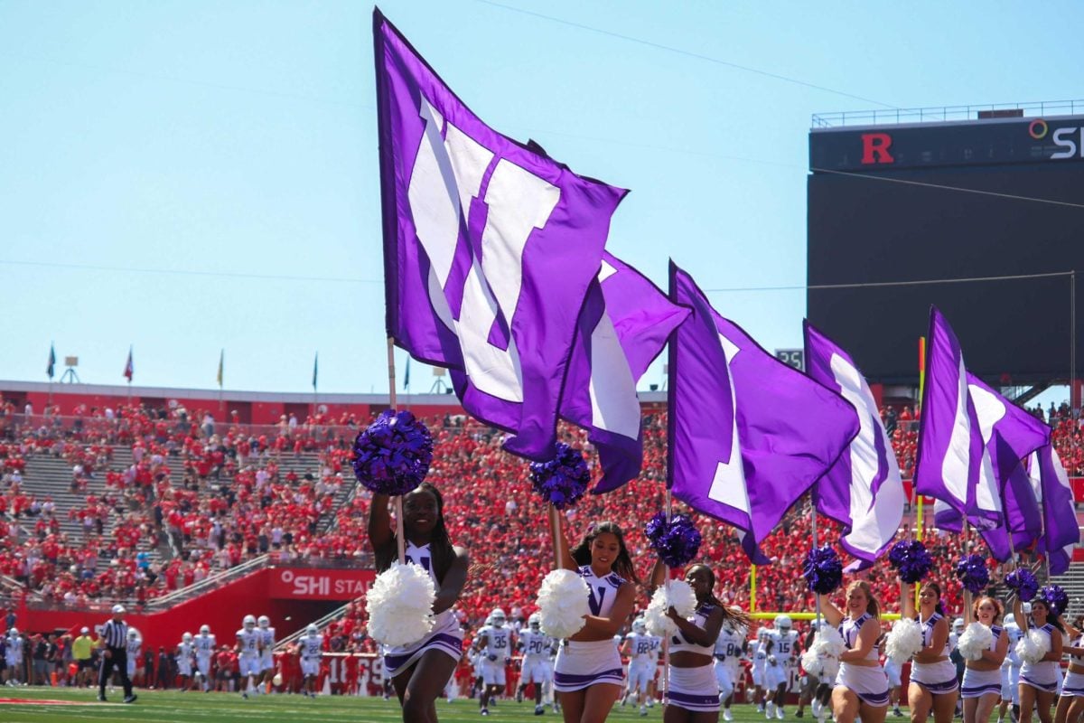 Northwestern cheerleaders at Northwestern Football’s game against Rutgers at SHI Stadium in Piscataway, New Jersey on Sept. 3, 2023. U.S. District Judge Edmond Chang allowed a 2021 lawsuit brought by a former NU cheerleader to proceed.