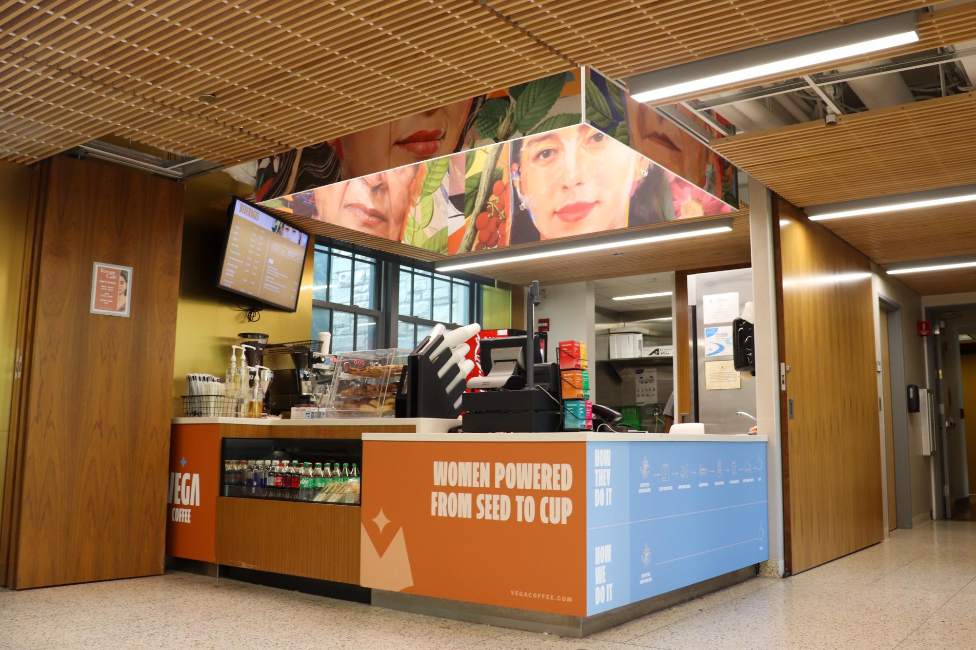 The new Kresge Cafe. Now partnered with Vega Coffee, the new-look cafe presents a more colorful display than the prior space.