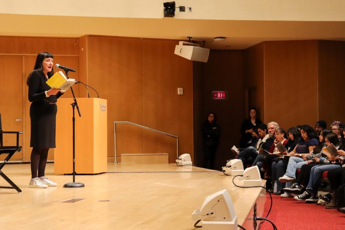 Writer Sandra Cisneros reads her latest poems for an audience of about 300 at her speaker event with the Chicago Humanities Festival and NU.