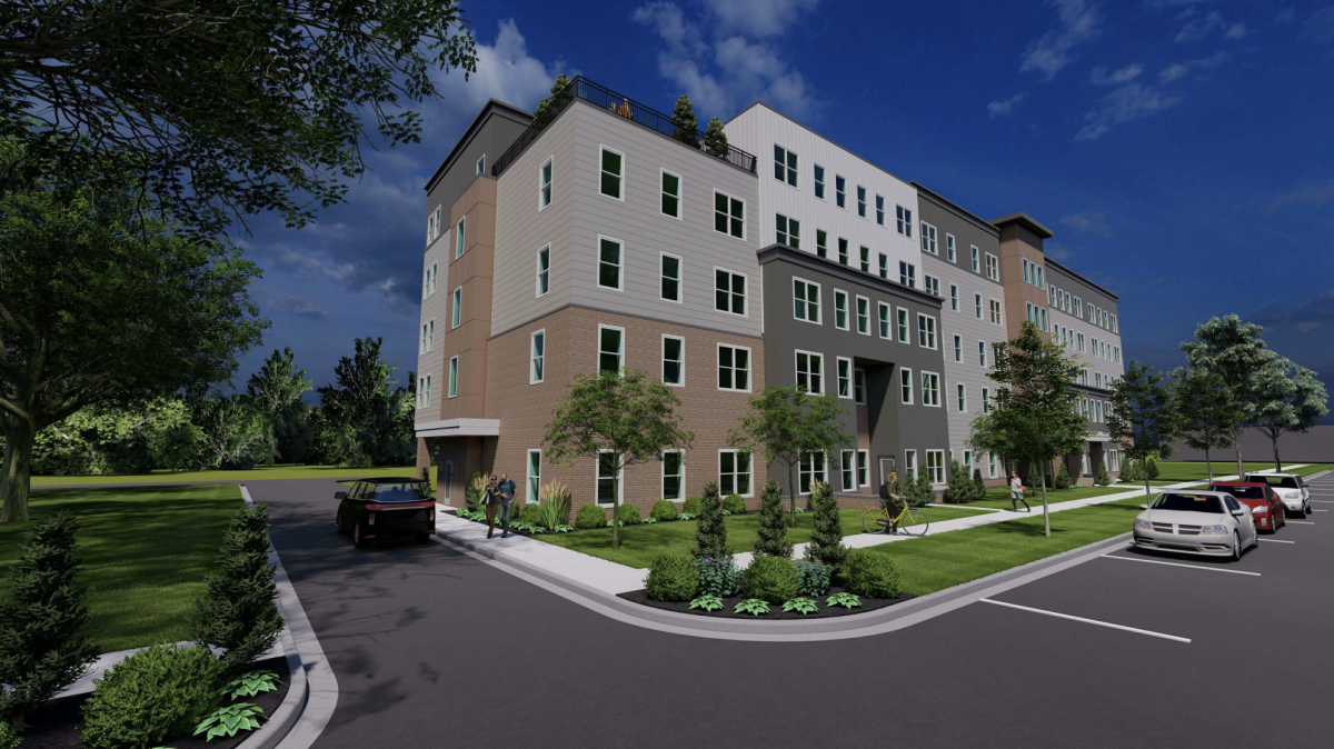 A rendering of the affordable housing development on South Boulevard that City Council approved Monday. Ald. Juan Geracaris (9th) said the approval is a win for Evanston renters.
