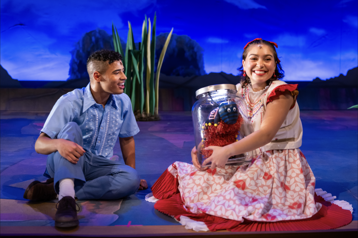 Frida (Weinberg junior Isadora Coco Gonzalez) and Alex (Communication senior Matheus Barbee) share a moment in the recently opened “Frida Libre” production.