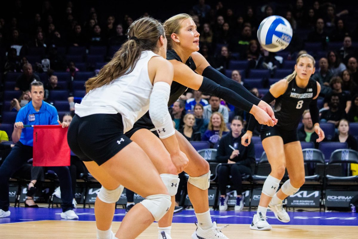Freshman+outside+hitter+Drew+Wright.+Wright+posted+three+digs+in+Northwestern%E2%80%99s+straight+sets+loss+to+No.+2+Nebraska+on+Wednesday.+