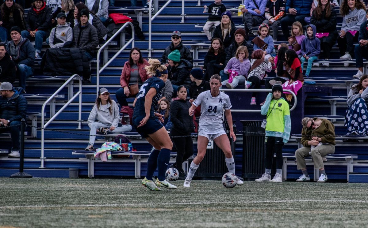 Senior+forward+Ella+Hase+dribbles+the+ball.+Hase+notched+a+brace+in+Northwestern%E2%80%99s+2-2+draw+against+No.+4+Penn+State+Sunday.