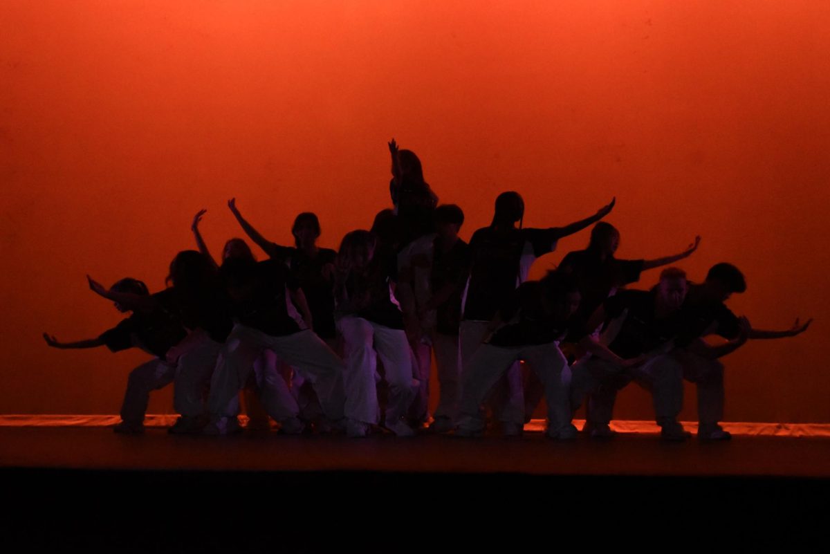 A group of dancers have their arms outstretched.