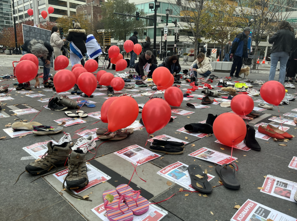 Each red balloon at Sunday’s demonstration symbolized one of the over 230 people taken hostage by Hamas in its Oct. 7 attack on Israel.
